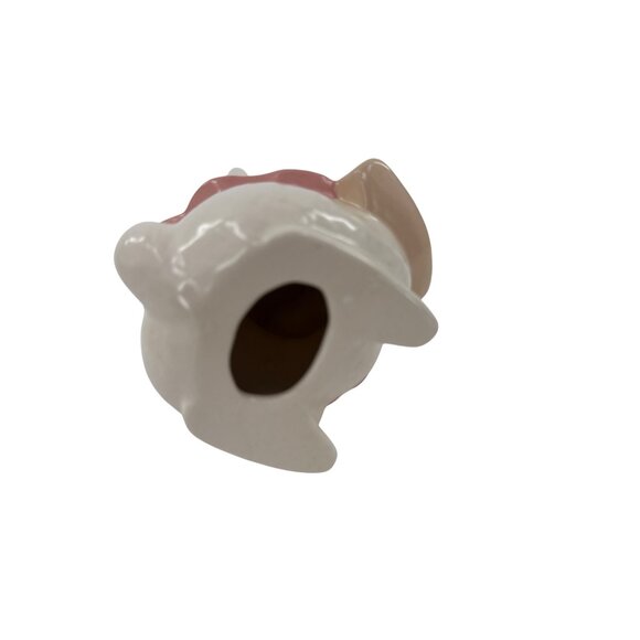 White Ceramic Bunny Anthropomorphic Figurine With Pink Dress Rhinestone‎ Accents - Picture 5 of 6